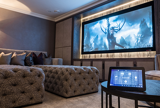 Smart home tablet control and home cinema screen.