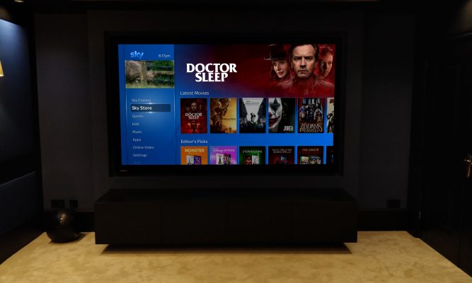 TV menu on cinema screen.